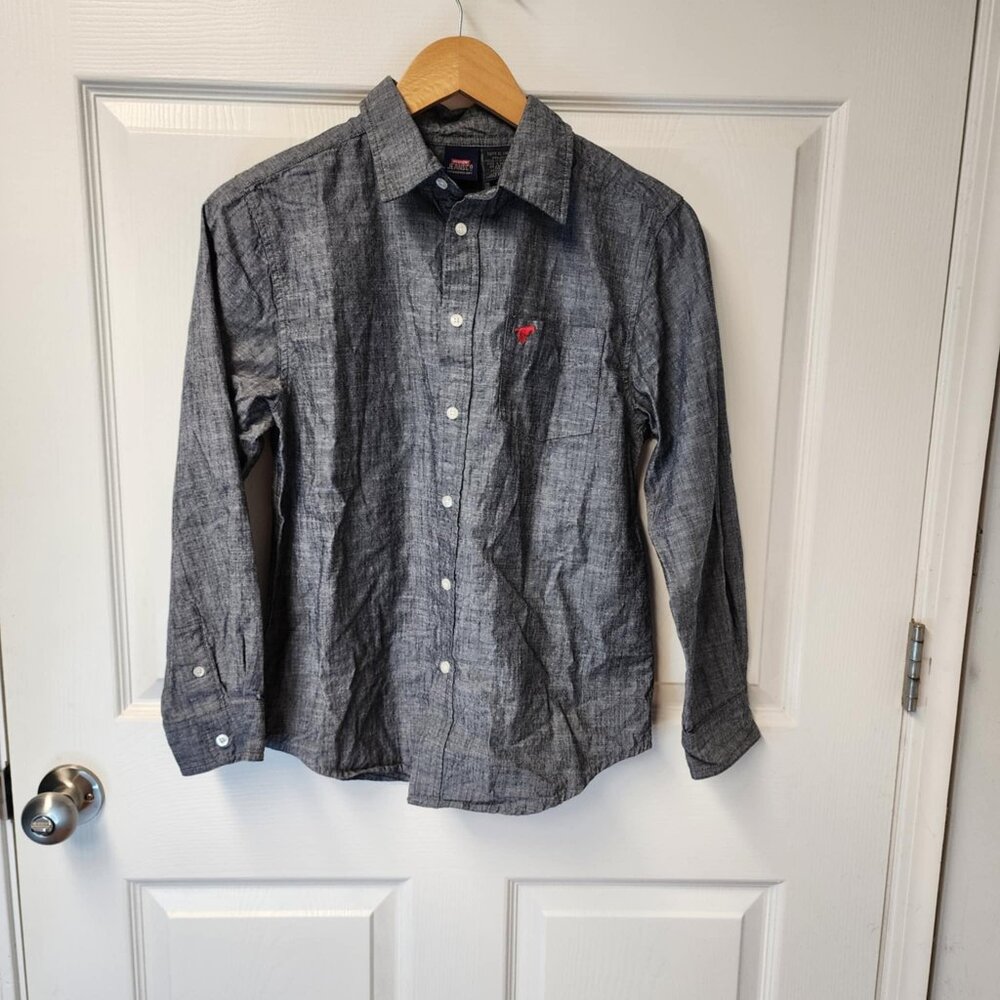 Wrangler boys long sleeve button down causal shirt youth XL grey western style